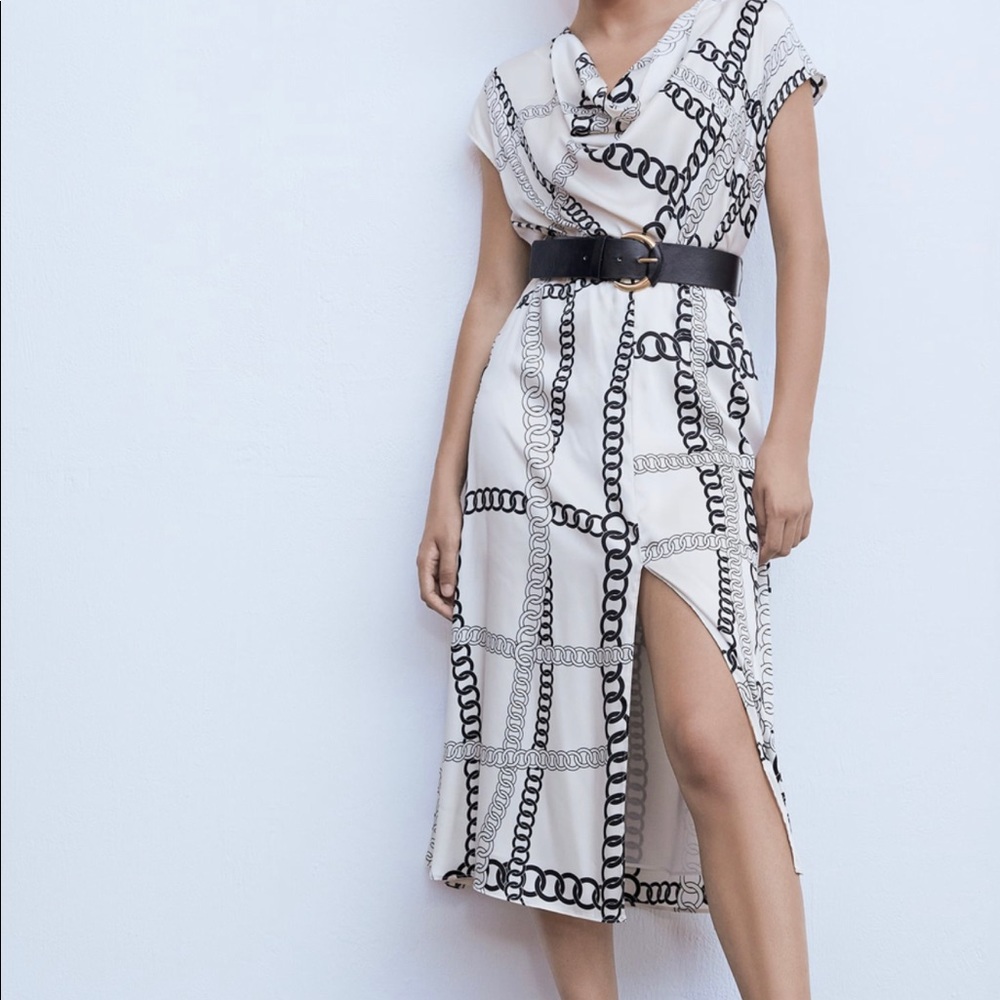 COPY - Zara chain printed belted dress bloggers favorite